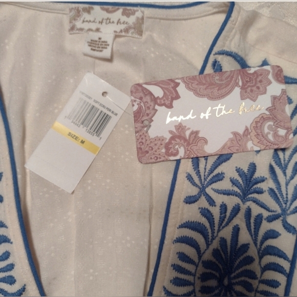 Band of the Free- Retro Boho Ecru Pheasant Blouse Embroidery- NWT- medium - Picture 8 of 13